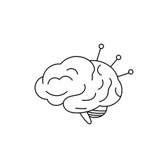 Line art brain with connection points, minimalistic neuroscience design for medical and educational use.