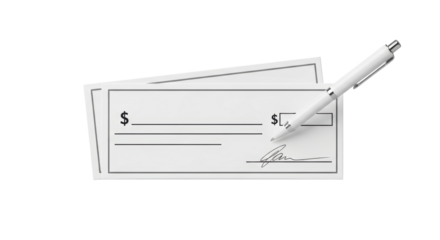 Isolated Blank Check and Pen for Writing Payment Amount, Finance Accounting Concept