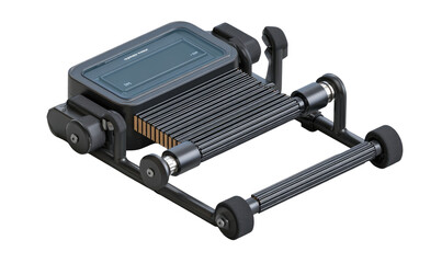 Fototapeta premium Compact, dark gray exercise device with ribbed rollers, digital display, and wheels