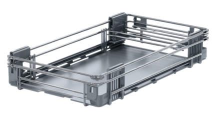 Gray metal drawer basket, rectangular shape