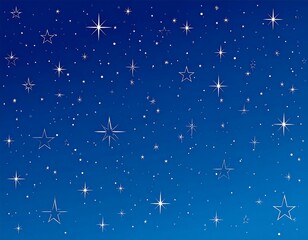 A night sky background displays a multitude of sparkling stars against a gradient of deep blue.