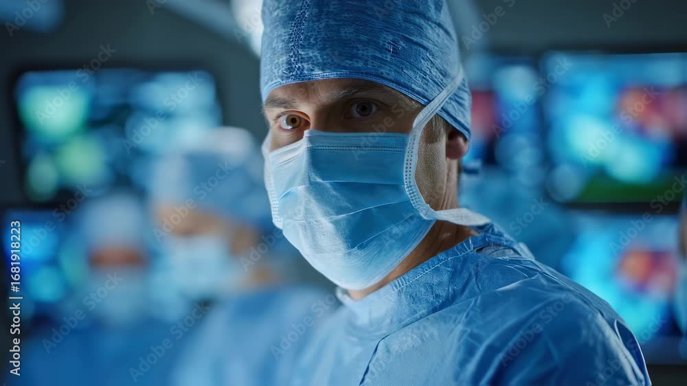 Poster medical team working in operating room medium shot focusing on thoracic patch with autologous chondr