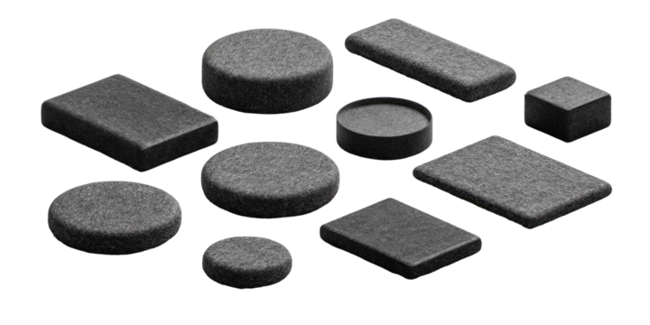 Assorted gray geometric shapes, various sizes and forms