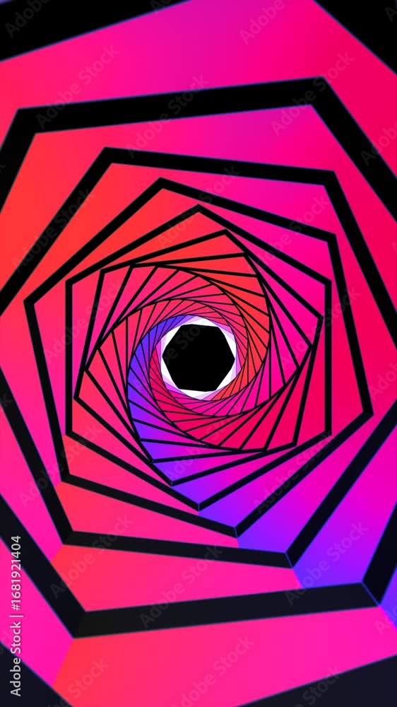 Poster abstract blue polygonal tunnel with layered hexagonal shapes forming a hypnotic digital vortex