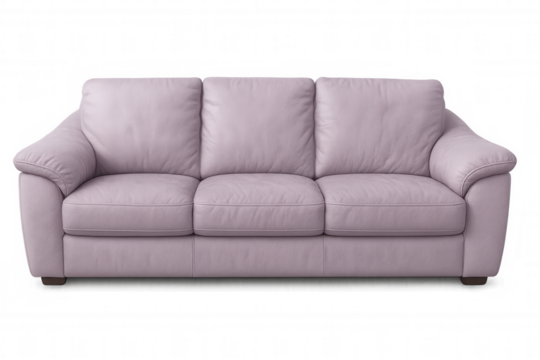 Lilac leather sofa isolated on transparent background, perfect for interior design projects and visualizations