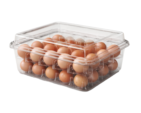 Clear plastic container holding a dozen eggs
