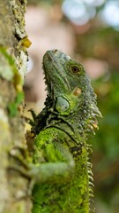 Obraz premium Green iguana on tree