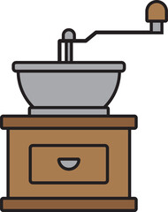 Traditional Coffee grinder cartoon style icon.