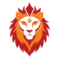 Tribal Lion Face Flat Color Tattoo Vector Art