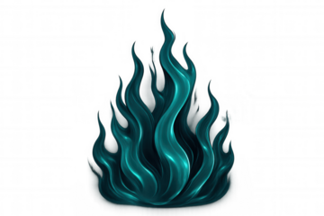 Teal glossy flames rising with transparent background, perfect for visual effects and motion graphics