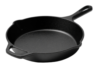 Black cast iron skillet, round, with handle