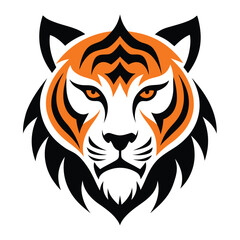 Tribal Tiger Head Flat Color Tattoo Vector Art