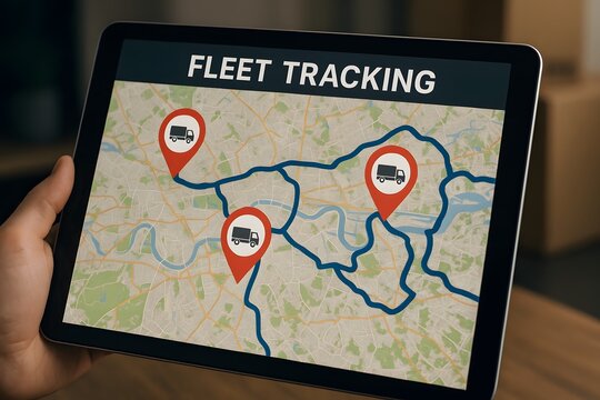 Fleet tracking on tablet showing the real-time location of a delivery truck