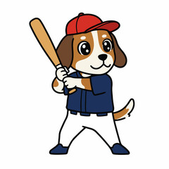 Adorable cartoon dog ready to swing a baseball bat in a playful stance