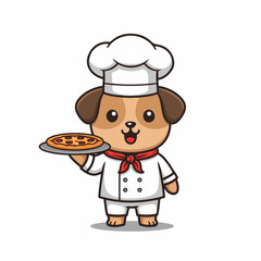 Adorable chef dog proudly presents a delicious pizza, ready to delight any food lover!