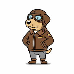Confident cartoon dog pilot stands ready for adventure in vintage aviator gear