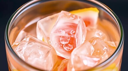 Fototapeta premium pink ice cubes inside glass cup close-up