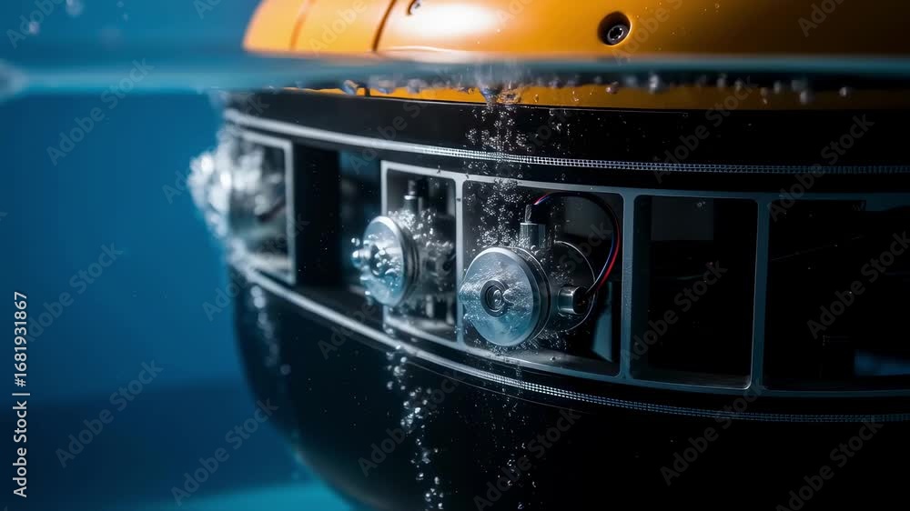 Poster highresolution image highlighting the waterproof sealing and pressure sensors attached to an auv dur