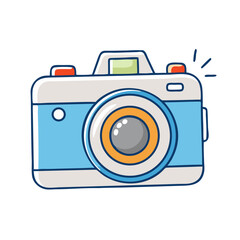 Cartoon Illustration of a Retro Camera with Orange and Gray Lens