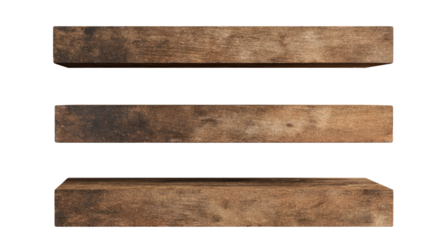 Three weathered wooden beams, stacked vertically.  Each beam shows signs of age and use