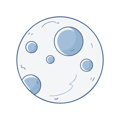 Fototapeta premium Cartoon moon with craters, in blue and white, vector image