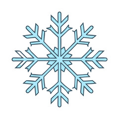 Single detailed light blue snowflake with darker blue trim on white backdrop