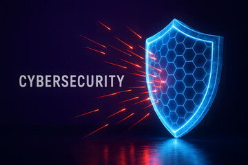 Digital Cybersecurity Shield Defense with Abstract Glowing Lines for Network Protection