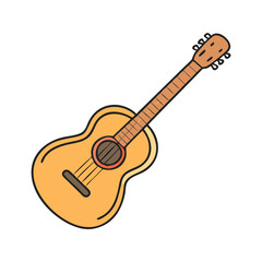 Collection of Cartoon Acoustic Guitars in Various Colors on White Background