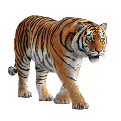 Obraz premium Striking image of a majestic tiger walking. Orange and black striped fur