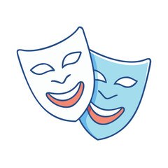 Comedy and tragedy mask set in light blue and white color style