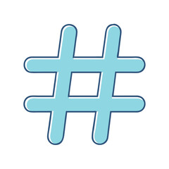 Fototapeta premium Light Blue Hashtag Symbol with Dark Blue Outline on White Background