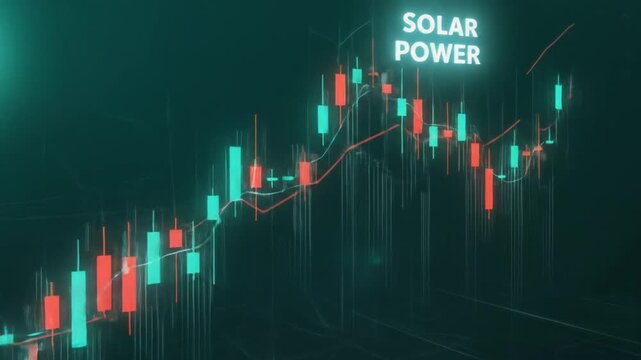 Abstract representation of solar power market trends with vibrant candlestick charts and data visuals