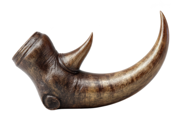 Detailed, brown horn sculpture with intricate carving and texture