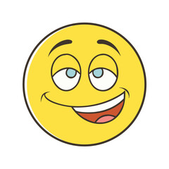 Cartoon yellow smiley face with a cheeky grin and upward glance