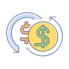 Fototapeta premium Colorful dollar icons showcasing financial stability, growth and success through diverse designs