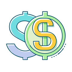 Fototapeta premium Two colorful dollar signs, overlapping to suggest financial abundance and growth