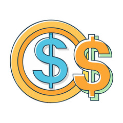 Obraz premium Colorful dollar signs intersecting with ring suggesting finance and currency symbol