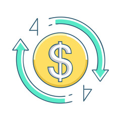 Obraz premium Circular arrow flow around dollar coin indicates growth and return on investment