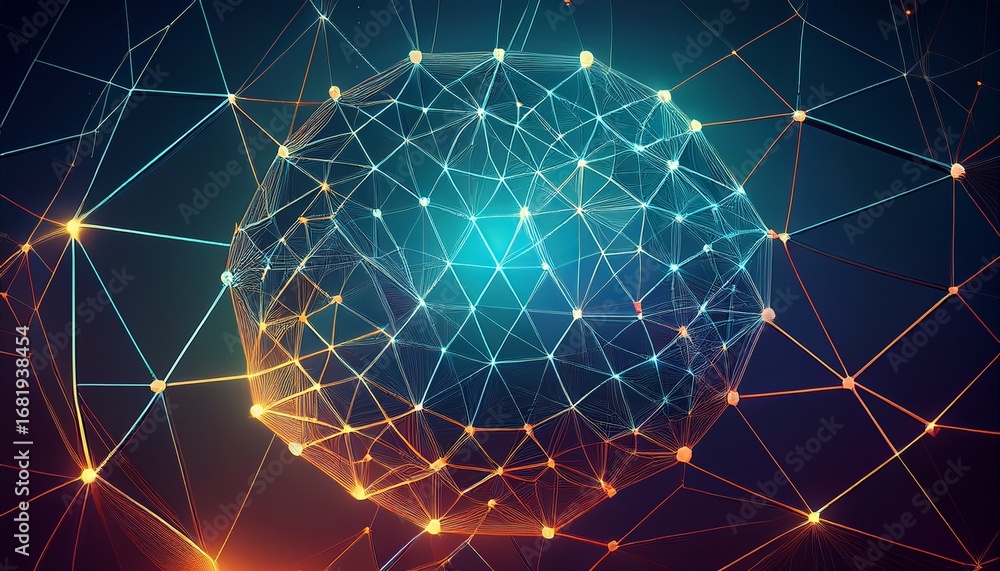 Poster abstract polygonal network with connected dots and lines