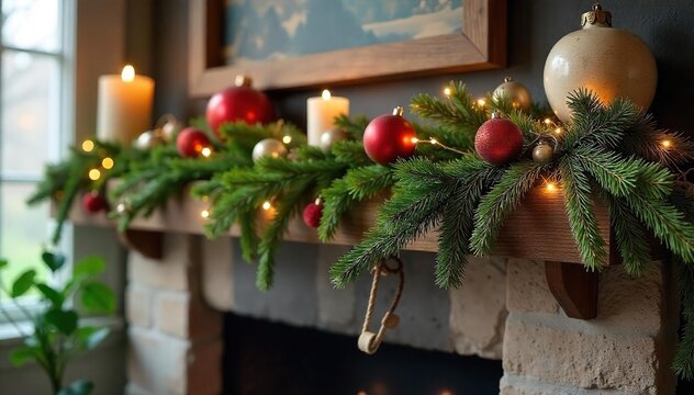 Charming rustic-chic holiday garland crafted from natural materials and repurposed items, adding a cozy touch to any home Perfect for festive decor , home, rustic, beautiful