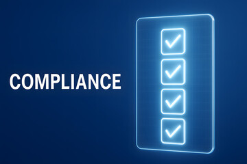Digital Compliance Visualization with Glowing Symbols for Regulatory Adherence and Reporting