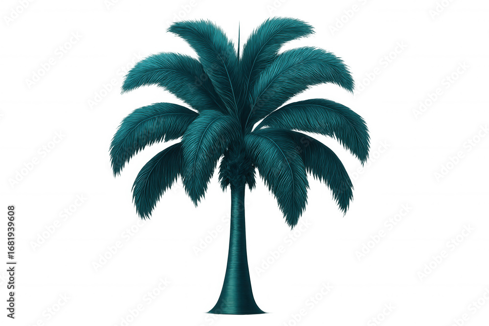 Poster teal palm tree isolated on a transparent background, creating a vibrant element for summer and trave