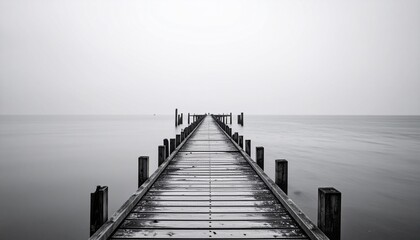 Fototapeta premium Collapsed Pier Sticking Into Foggy Sea