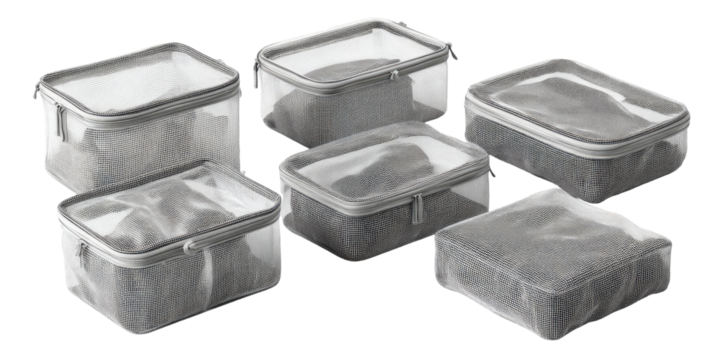 Gray mesh zippered storage containers