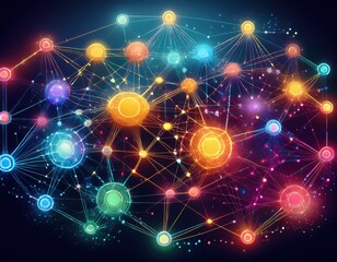 illustrate a vibrant network of nodes each representing a partner or collaborator intricately connected to form a dynamic web of collaboration