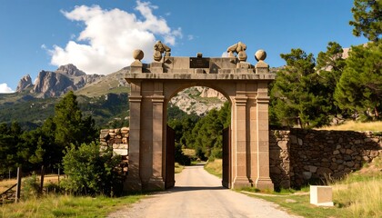 Obraz premium Ancient stone archway in mountains