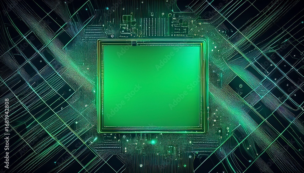 Aufkleber a green square with a black frame the frame is surrounded by a lot of lines and dots