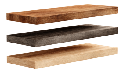 Three layered wooden shelf sections