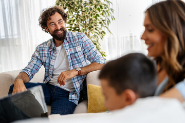 Relaxed chat at home with family