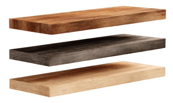 Three layered wooden shelf sections